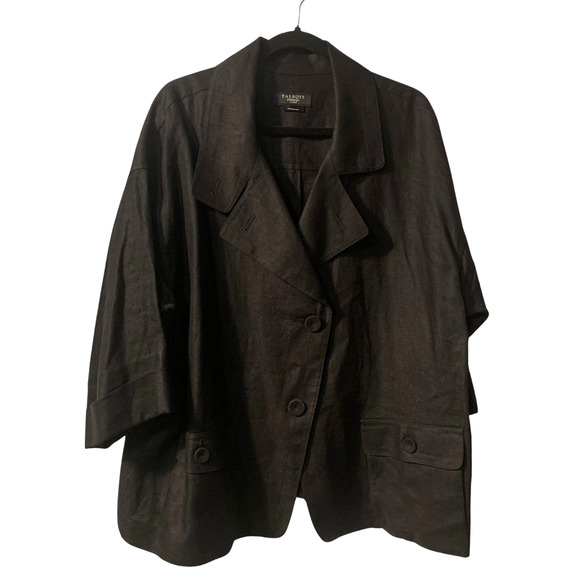 Talbots Women's Pure Irish Linen Blazer Jacket Size 3X Black Asymmetric Career - Picture 1 of 9